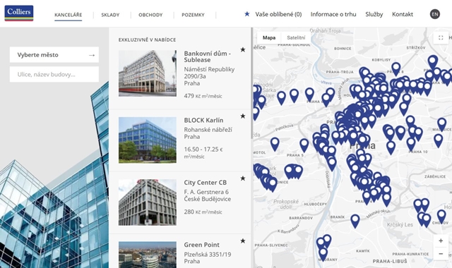 Colliers představil nové vyhledávače volných kancelářských, průmyslových a maloobchodních prostor v České republice